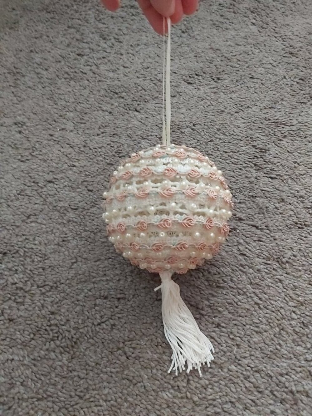 Vintage 70s Handmade Pink Satin & Lace Push-Pin Bauble
